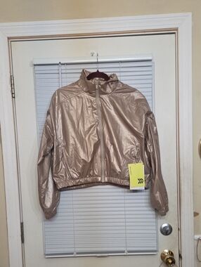 all in motion Metallic Rose Gold Cropped Windbreaker Jacket